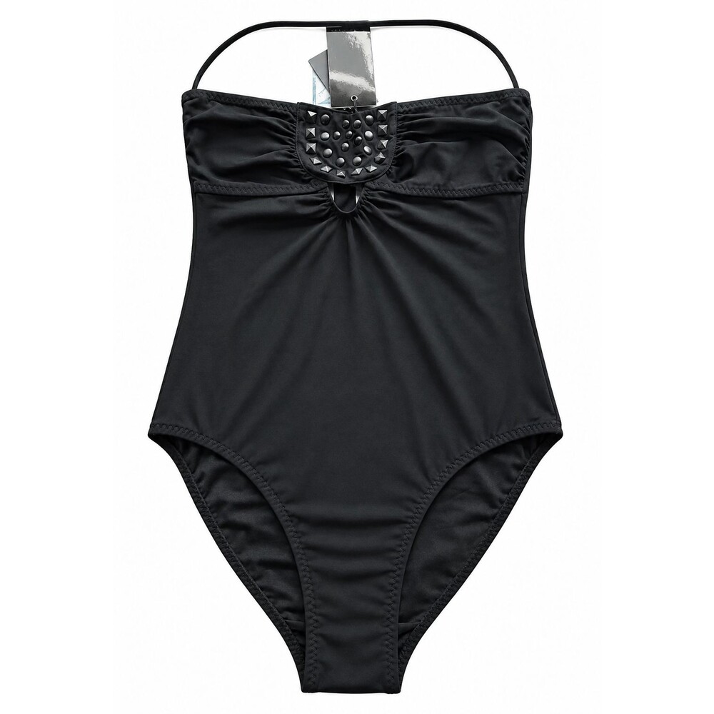Red Carter Black Swimsuit One Piece Halter Size Small Unique Rivet Details New